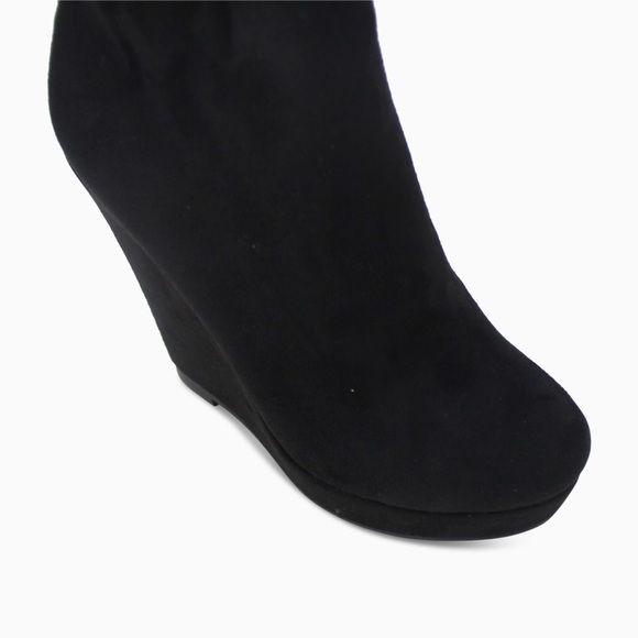 High Heeled Wedge Zip Ankle Platfrom Boots in Black Faux Suede - Women’s - Picture 4 of 13